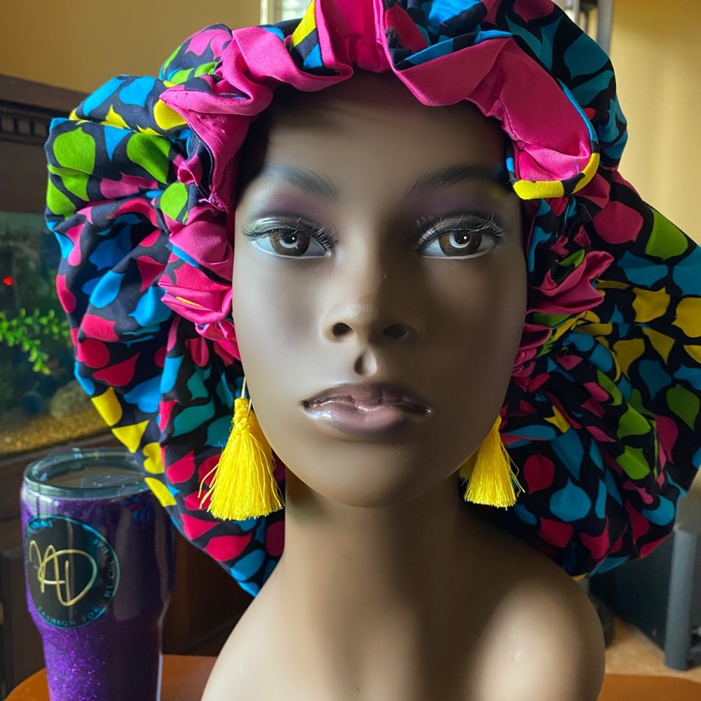 XLARGE satin lined Ankara bonnet